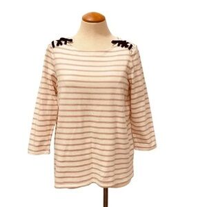 Boden pink and cream top ft velvet bow detail